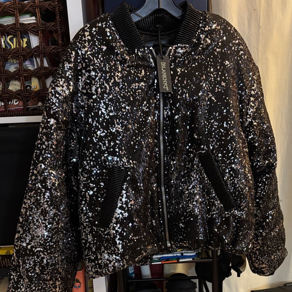 [BLANKNYC] Glittering Black Bomber Jacket